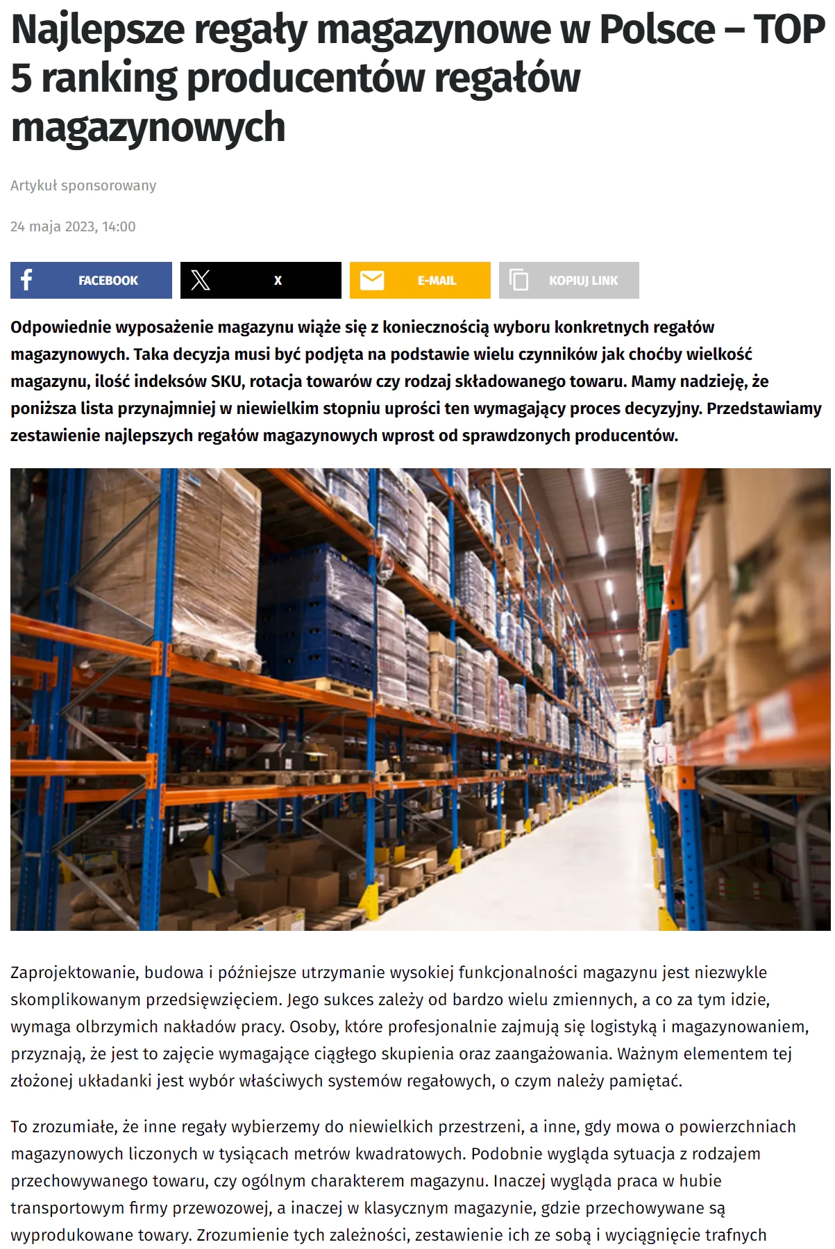 zrzut ze strony z rankingiem regałów