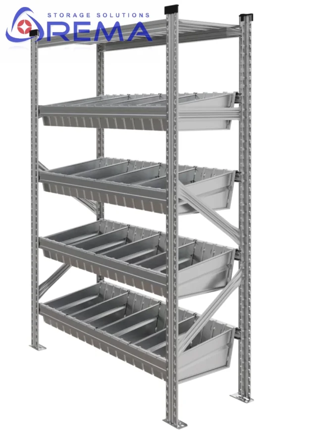 regał kuwetowy z pojemnikami