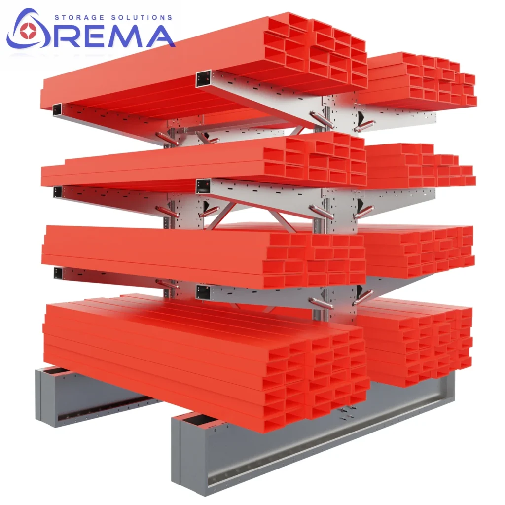 regał wspornikowy dwustronny ocynkowany z profilami na wspornikach