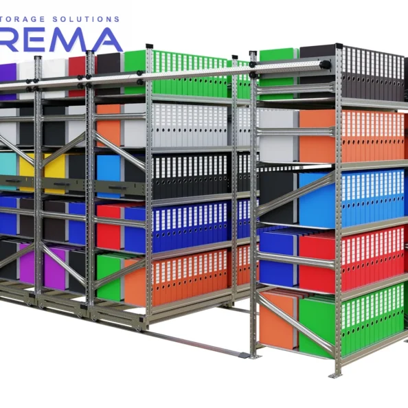 regały jezdne lekkie z segregatorami