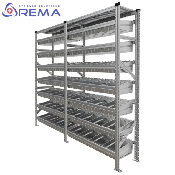 regał z pojemnikami