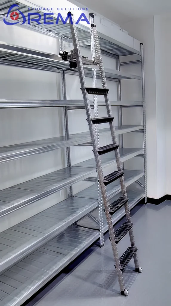 regał z drabiną jezdną