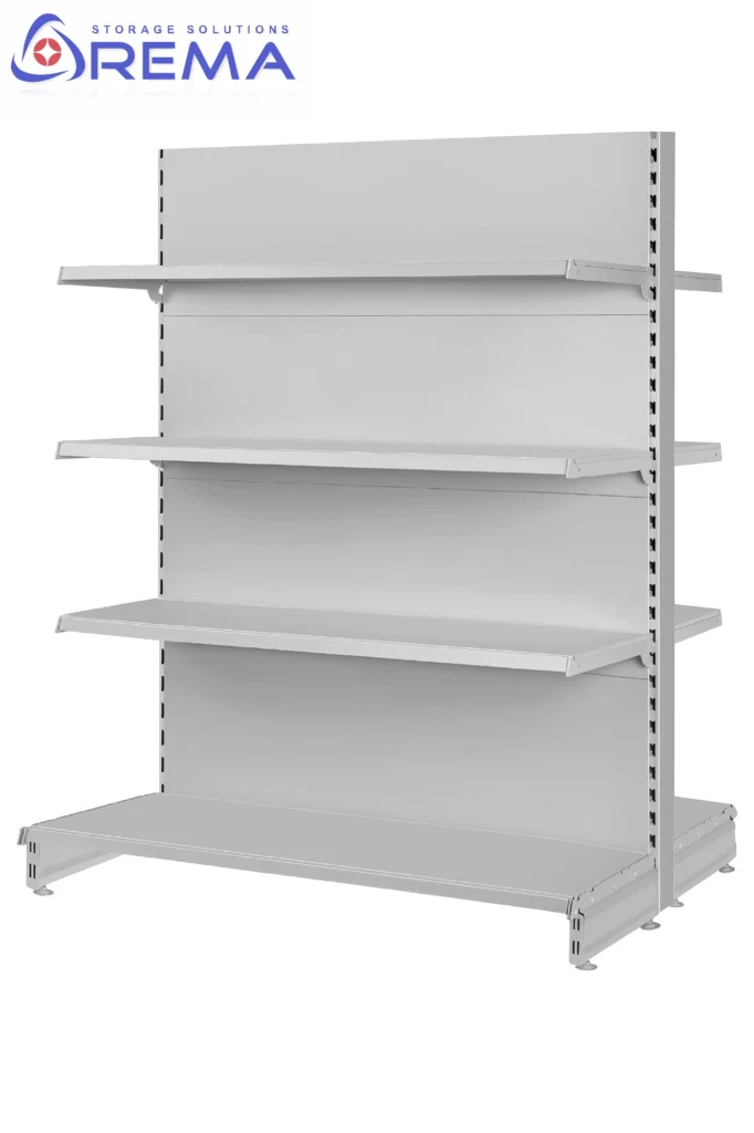 regały sklepowe dwustronne popielate