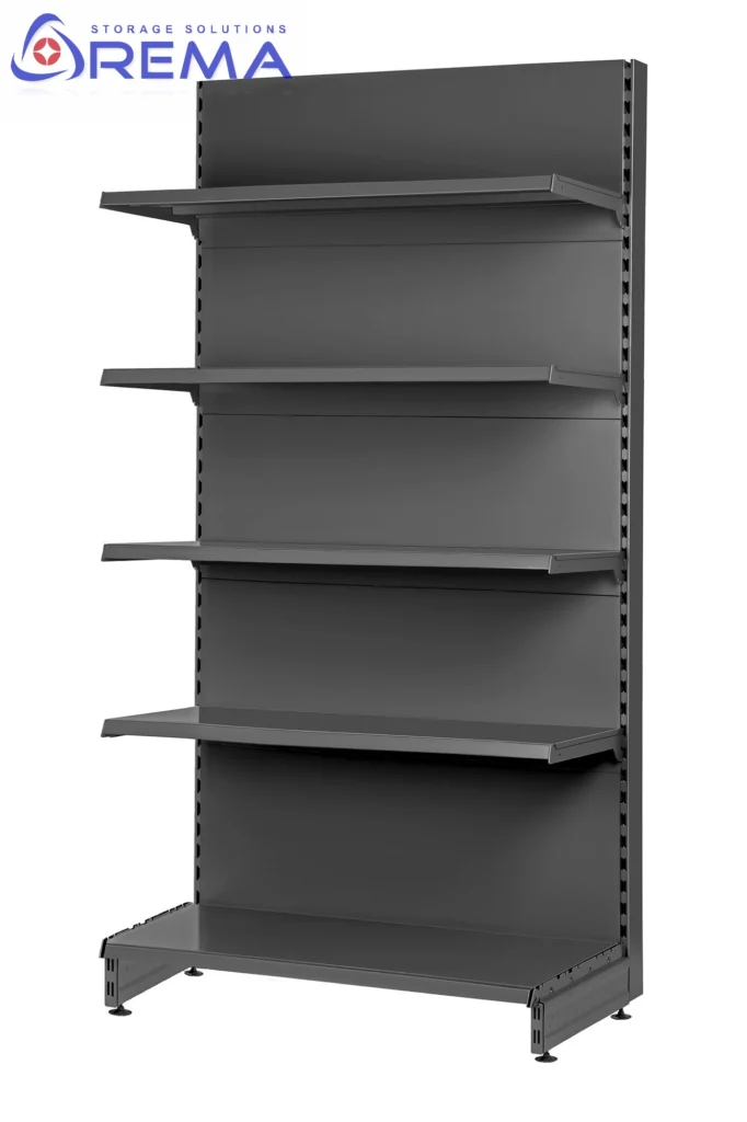 regały sklepowe przyścienne grafitowe