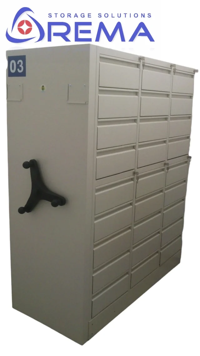 regały przesuwne z szufladami