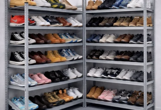 regały na buty ustawione w narożniku
